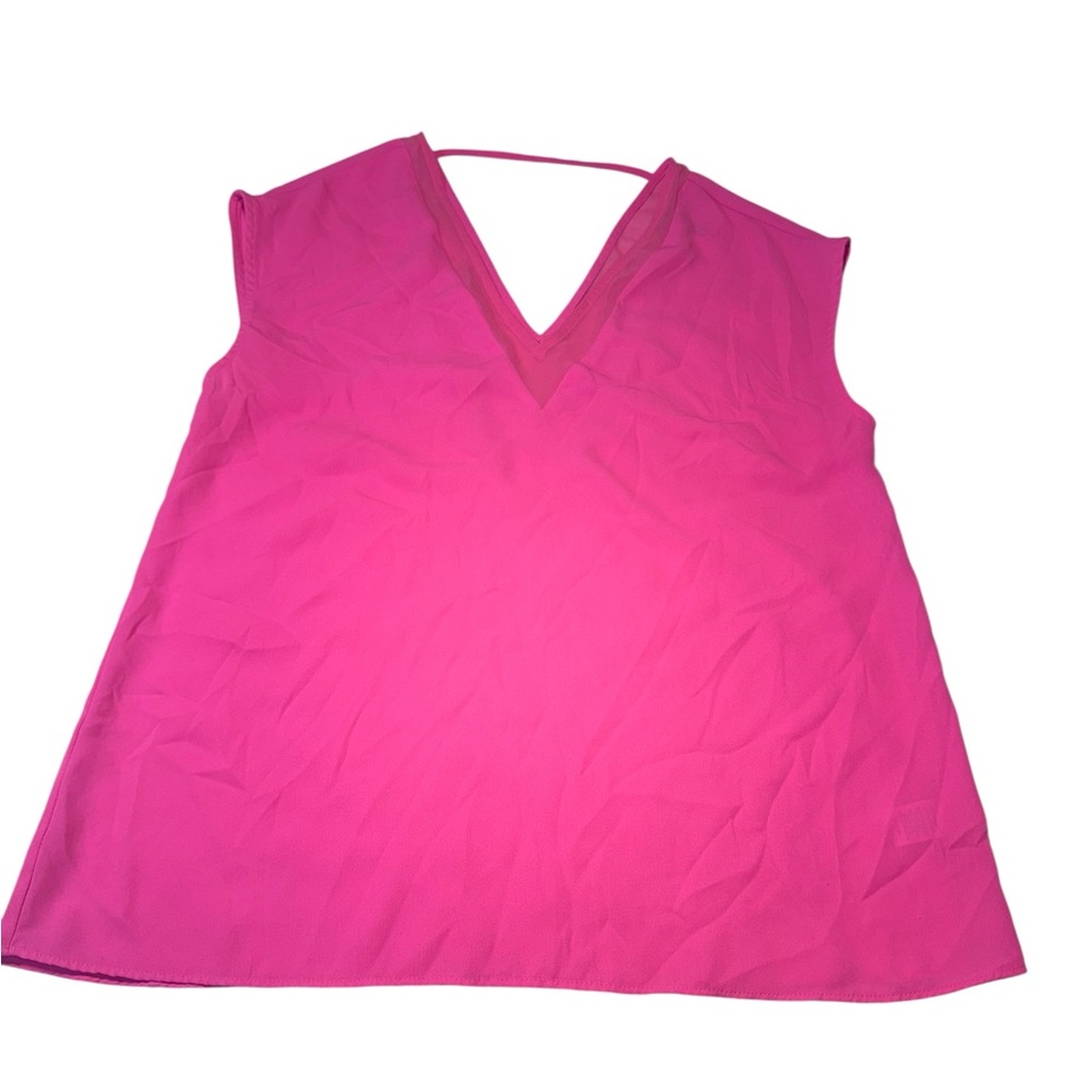 Express Pink Sleeveless V-Neck Sheer Mesh Trim Blouse Top